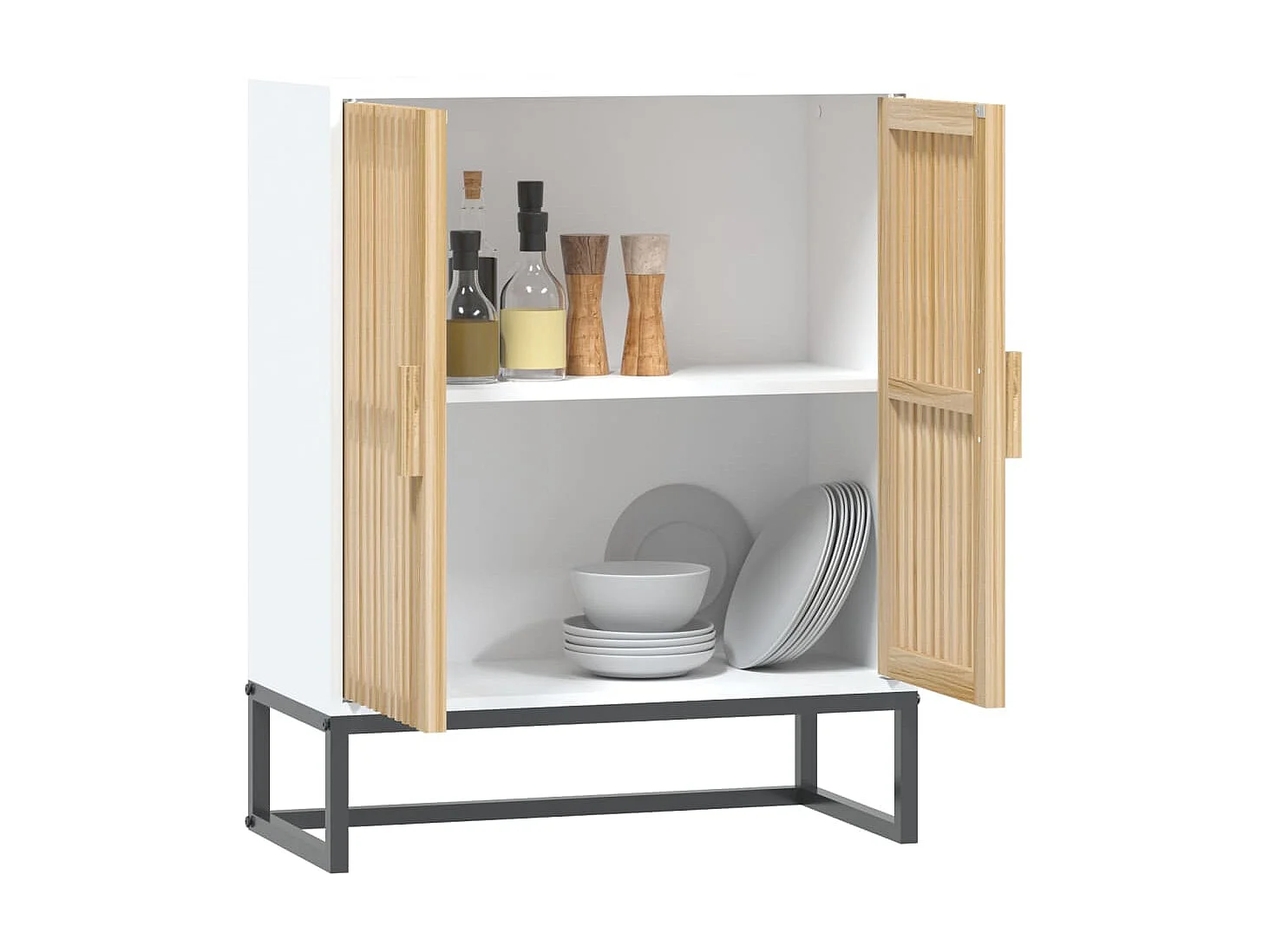 Commode naturel et blanc 60x30x75 bois d'ingénierie