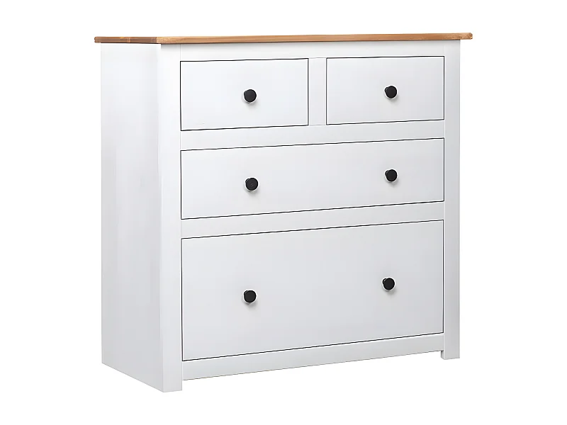 Commode 4 tiroirs pin massif blanc et clair Iris