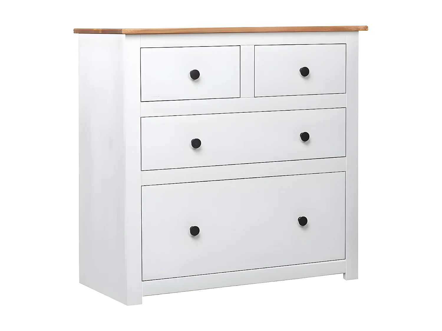 Commode 4 tiroirs pin massif blanc et clair Iris