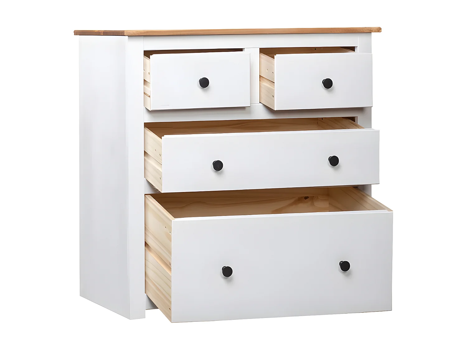 Commode 4 tiroirs pin massif blanc et clair Iris