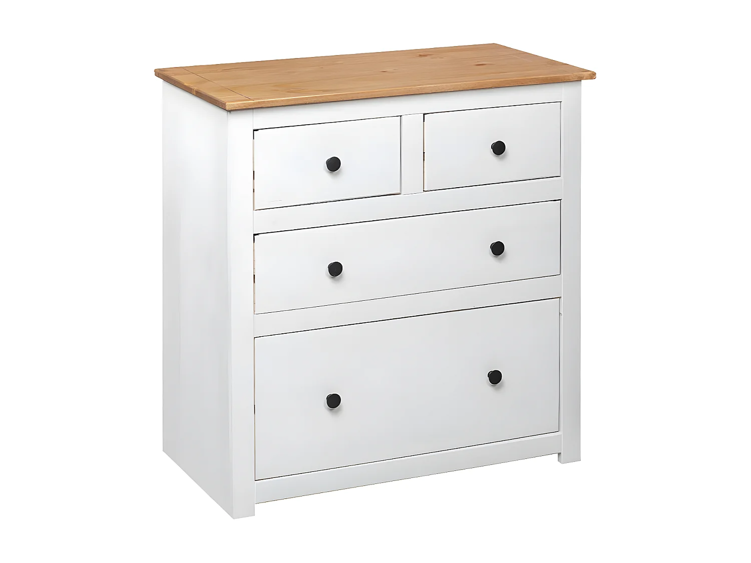 Commode 4 tiroirs pin massif blanc et clair Iris