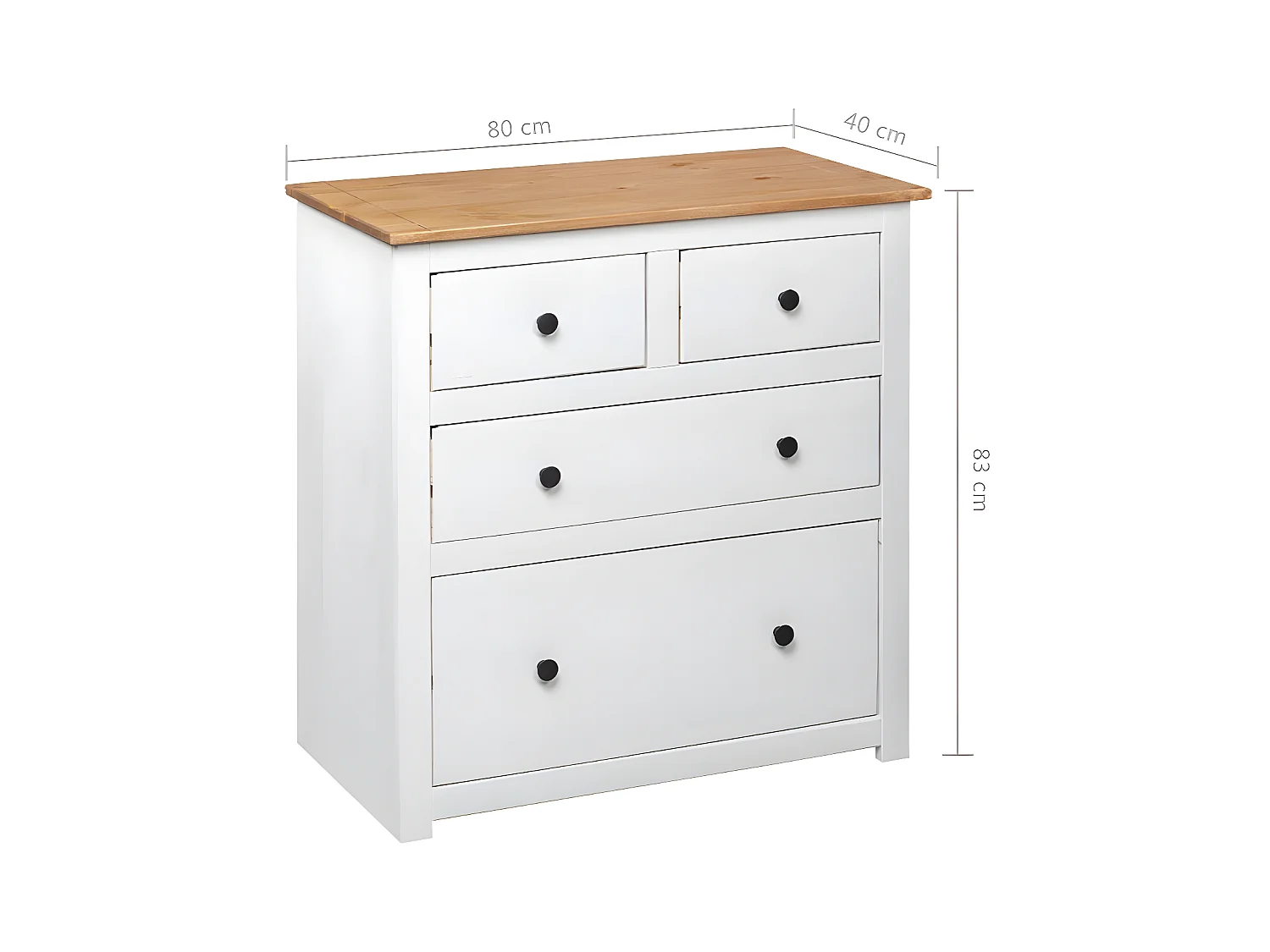 Commode 4 tiroirs pin massif blanc et clair Iris