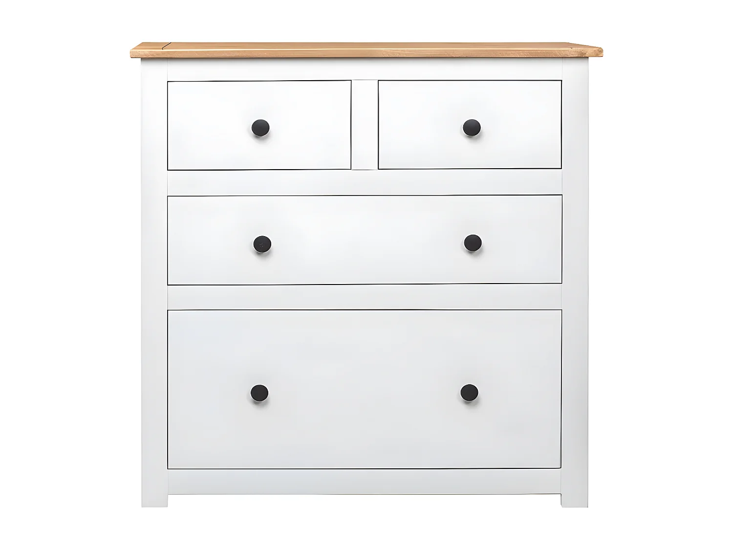 Commode 4 tiroirs pin massif blanc et clair Iris