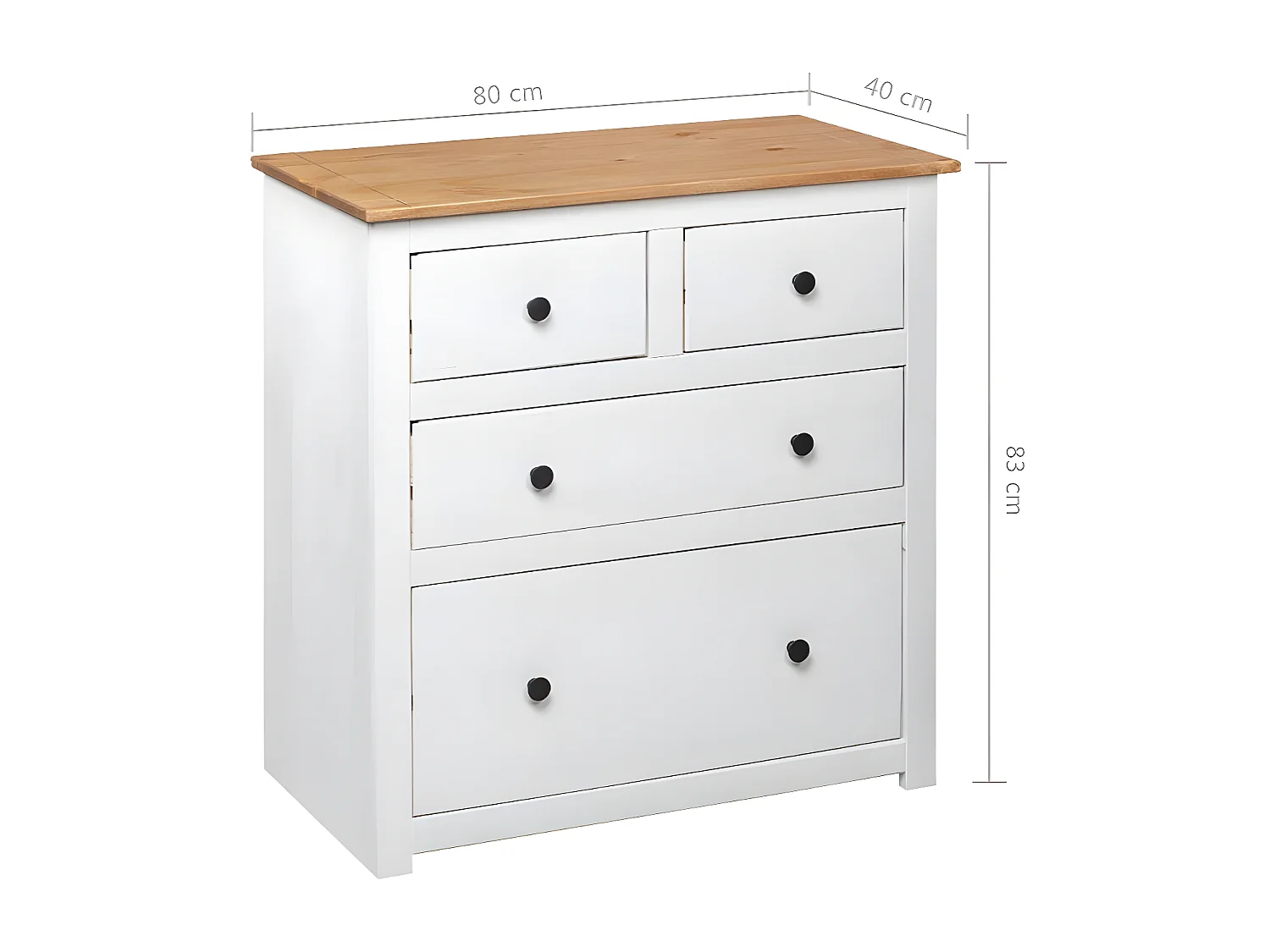 Commode 4 tiroirs pin massif blanc et clair Iris