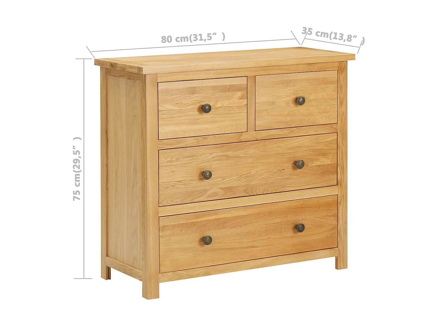 Ladekast 80x33,5x75 cm massief eikenhout