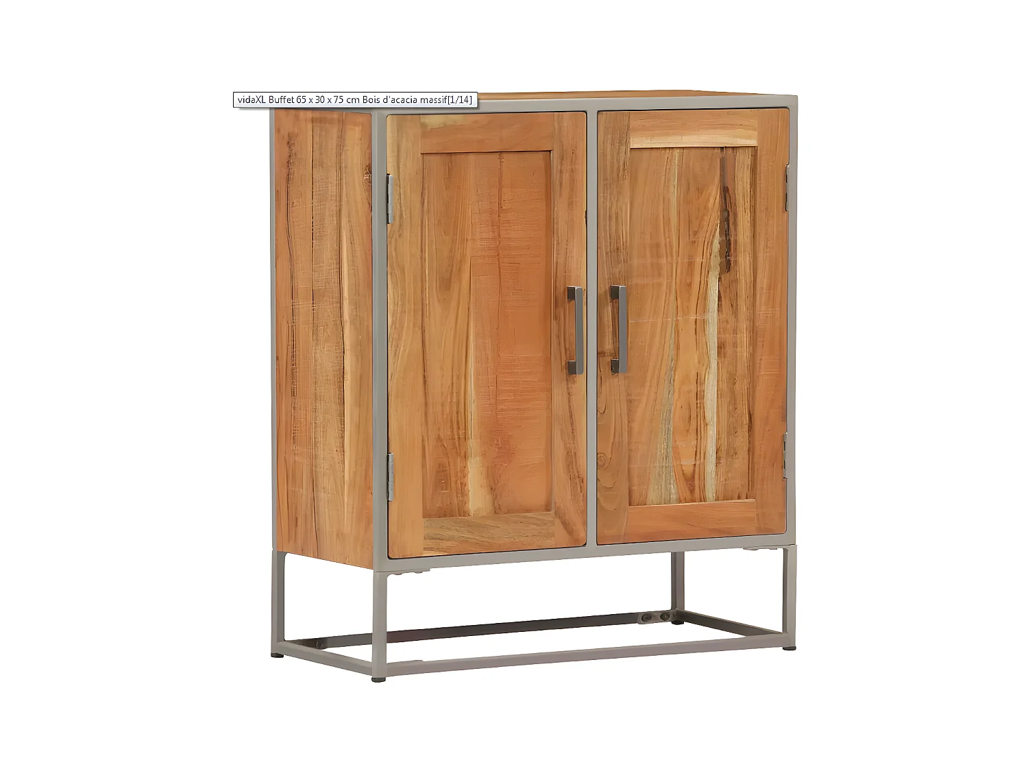 Commode 2 portes acacia massif clair et métal gris Babola