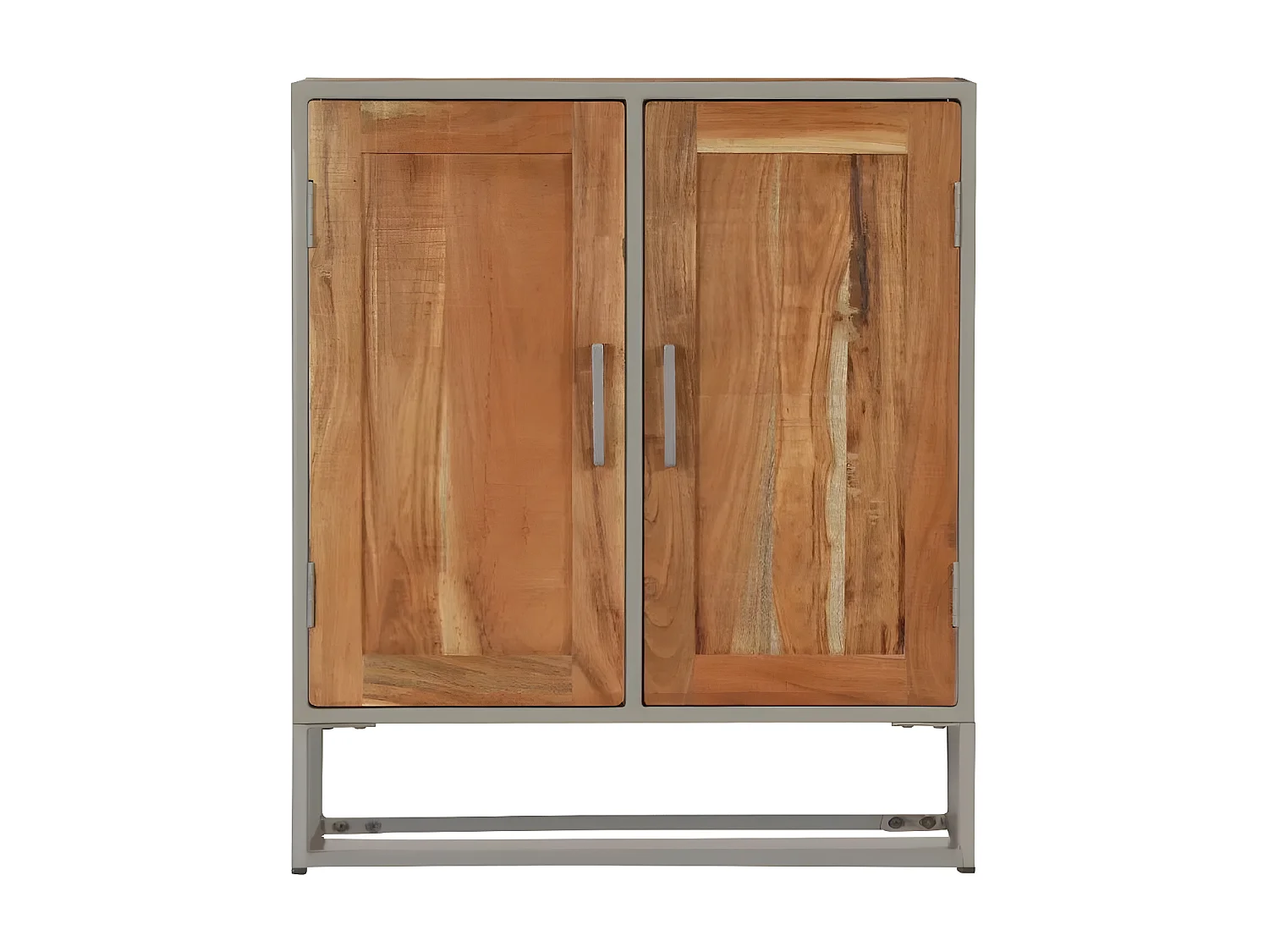 Commode 2 portes acacia massif clair et métal gris Babola