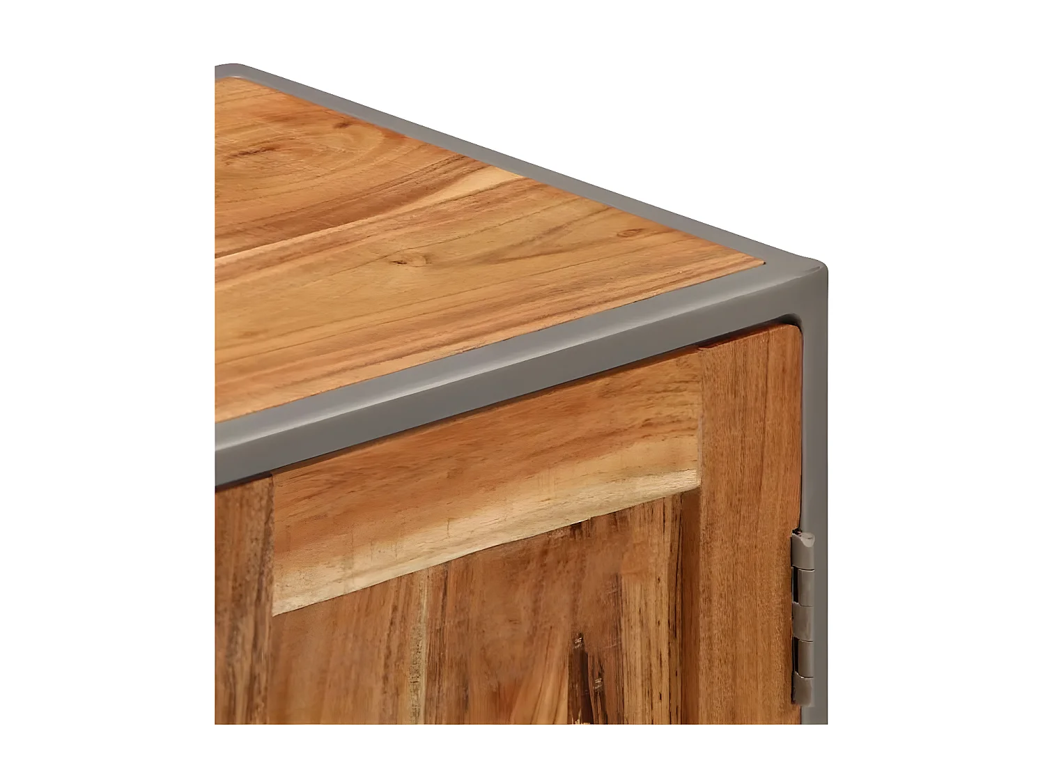 Commode 2 portes acacia massif clair et métal gris Babola