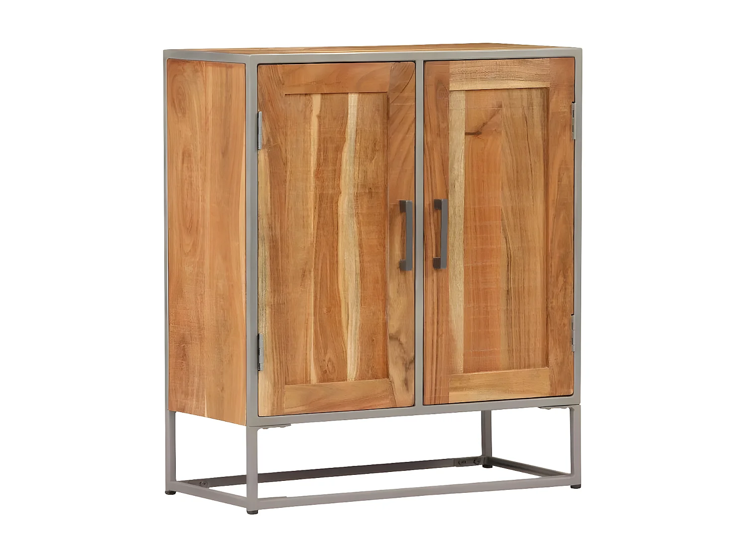 Commode 2 portes acacia massif clair et métal gris Babola