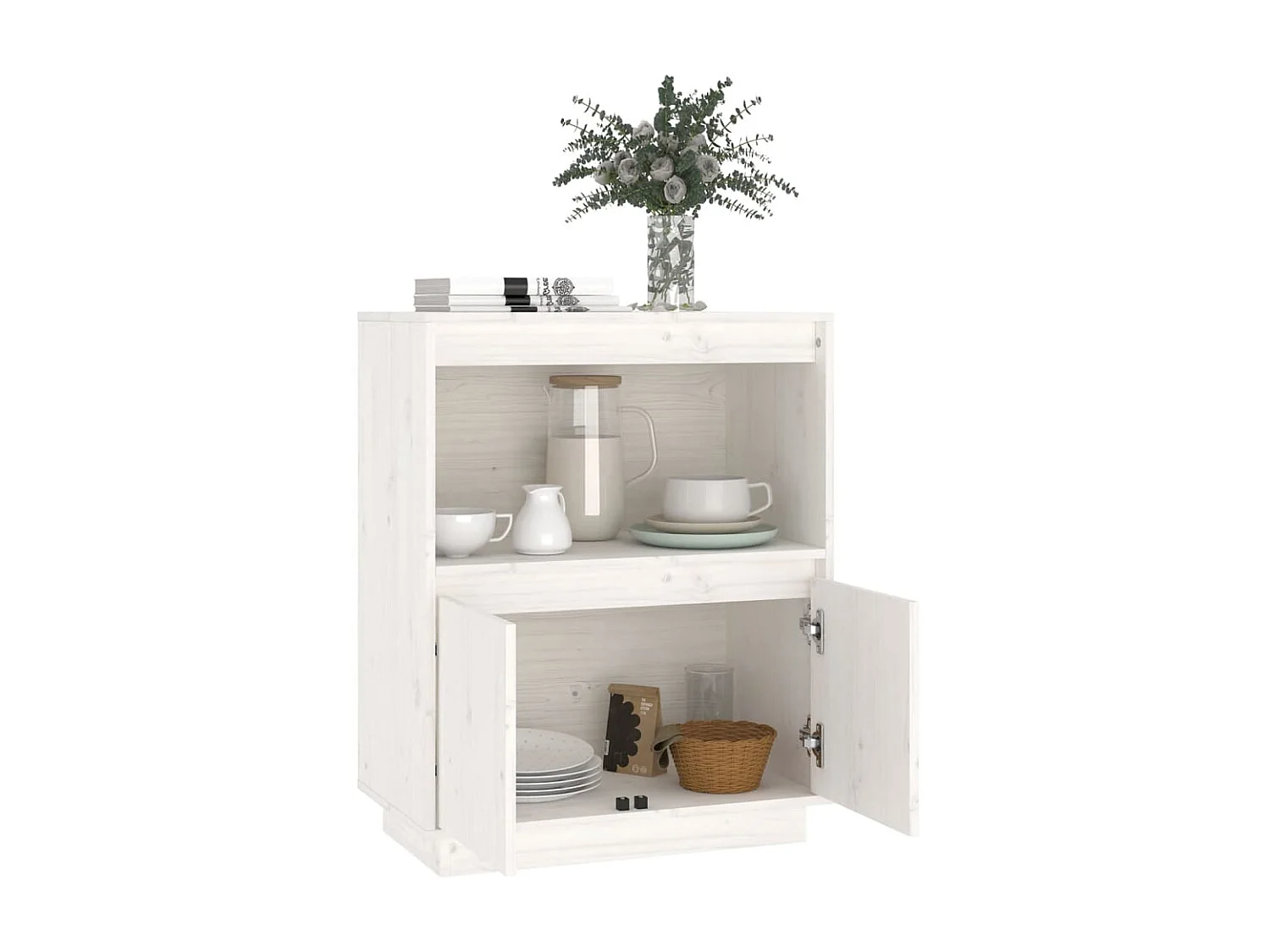 Buffet Blanc 60x34x75 Bois massif de pin 2