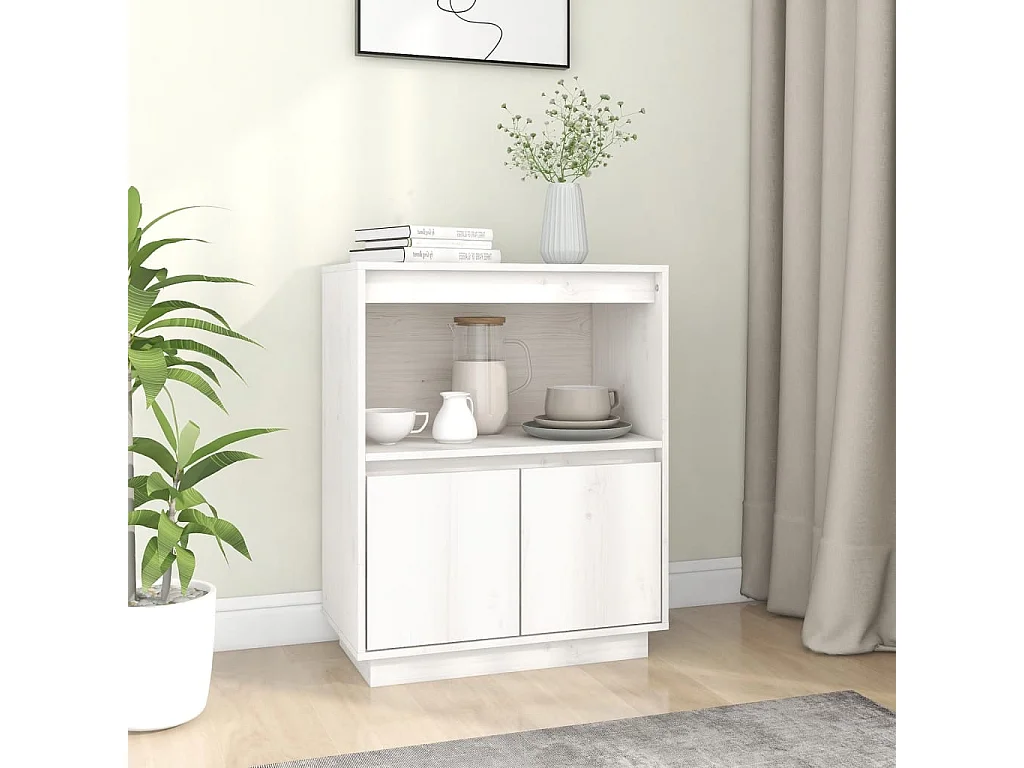 Buffet Blanc 60x34x75 Bois massif de pin 2