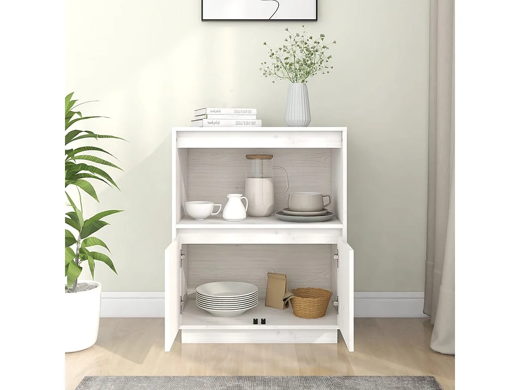 Buffet Blanc 60x34x75 Bois massif de pin 2