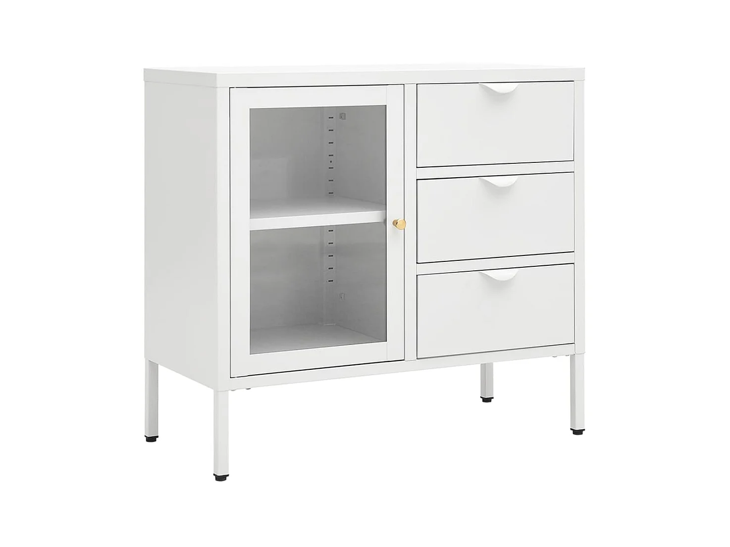 Buffet Blanc 75x35x70 Acier et verre trempé