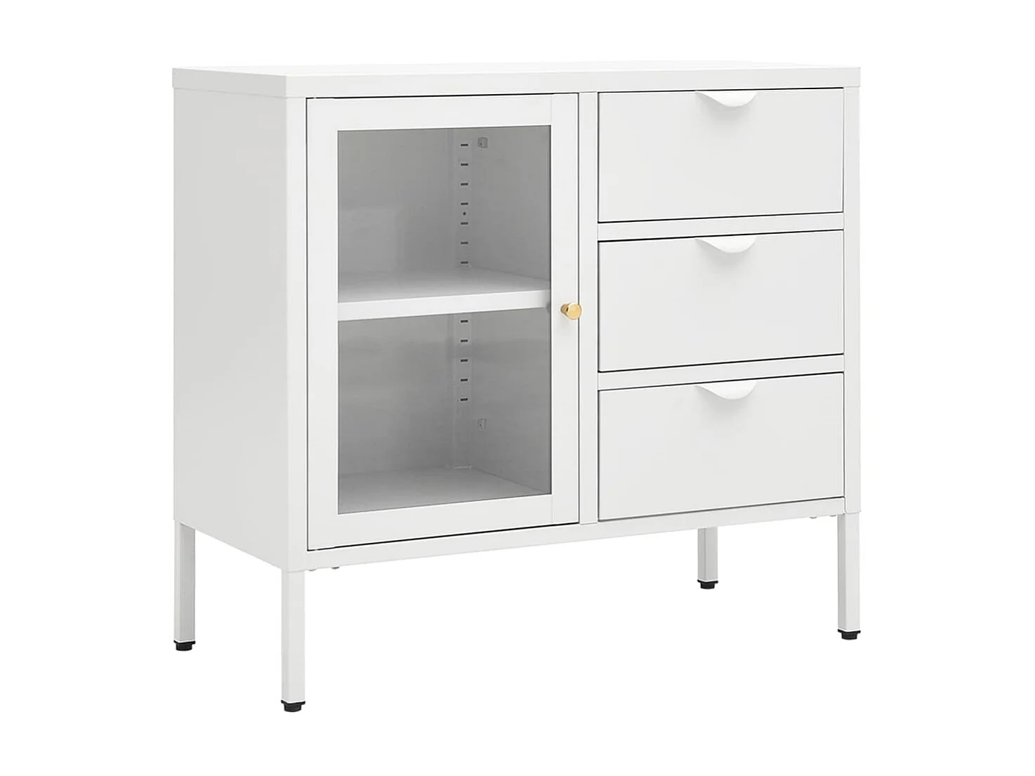 Buffet Blanc 75x35x70 Acier et verre trempé