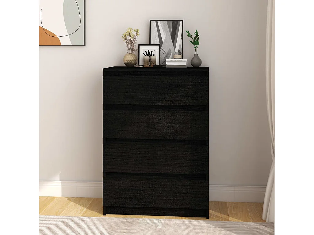 Armoire d'appoint Noir 60x36x84 Bois de pin massif