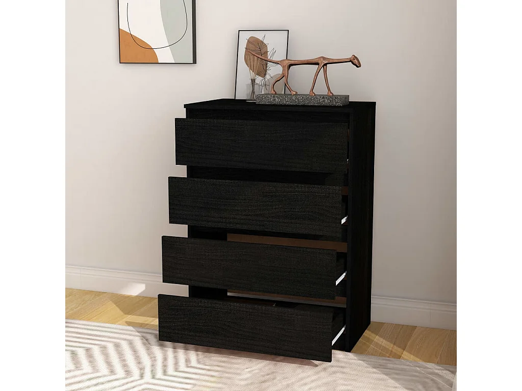 Armoire d'appoint Noir 60x36x84 Bois de pin massif