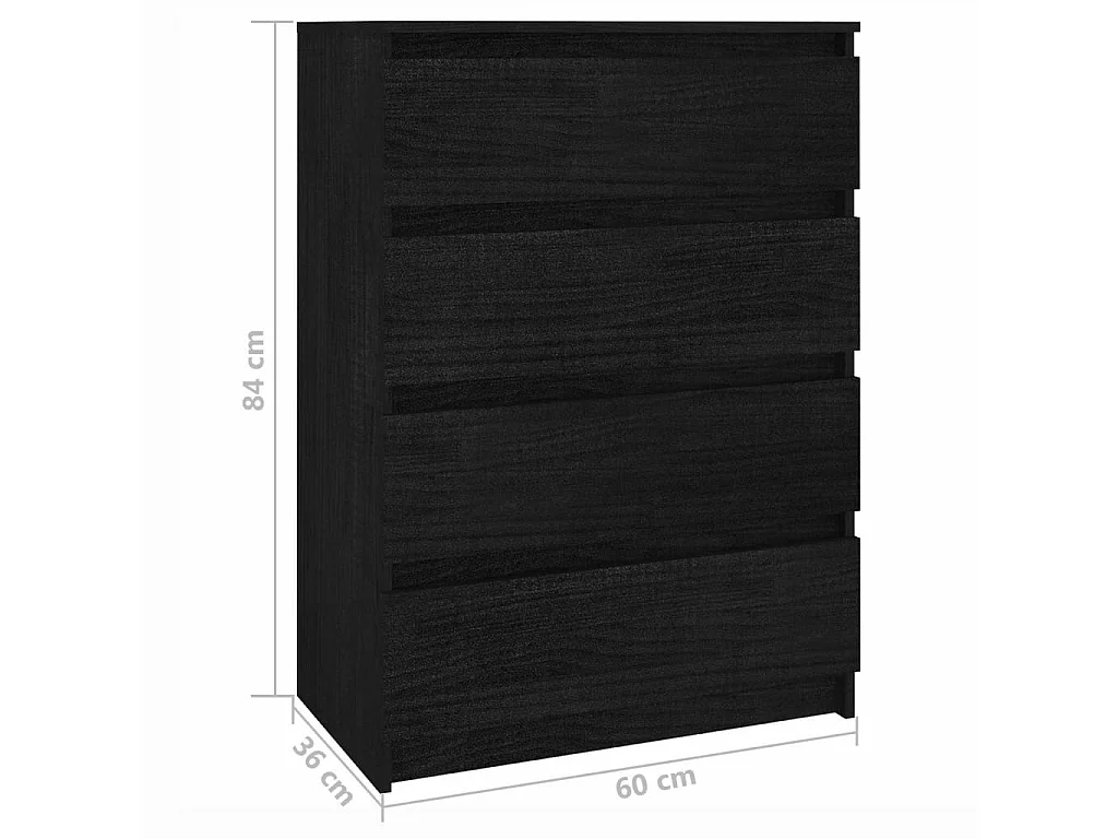 Armoire d'appoint Noir 60x36x84 Bois de pin massif