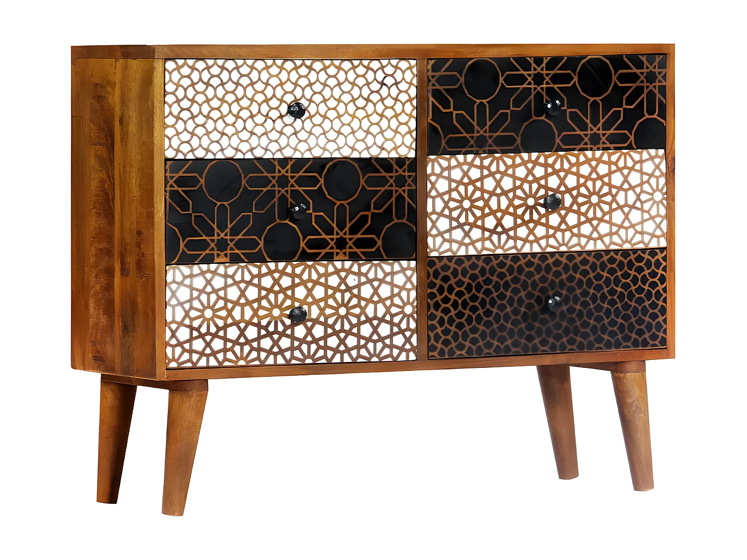 Commode 6 tiroirs manguier massif foncé Roman