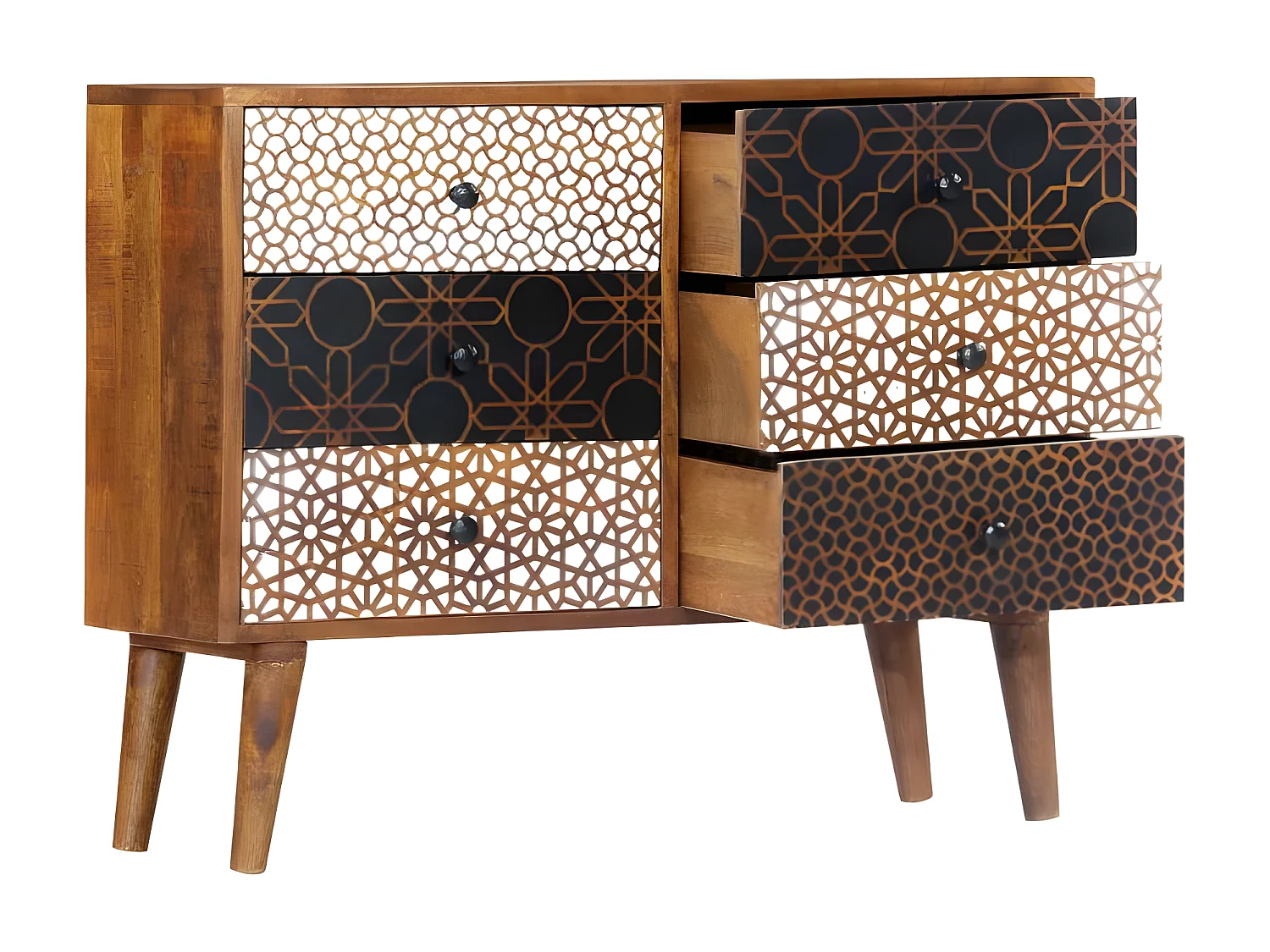 Commode 6 tiroirs manguier massif foncé Roman