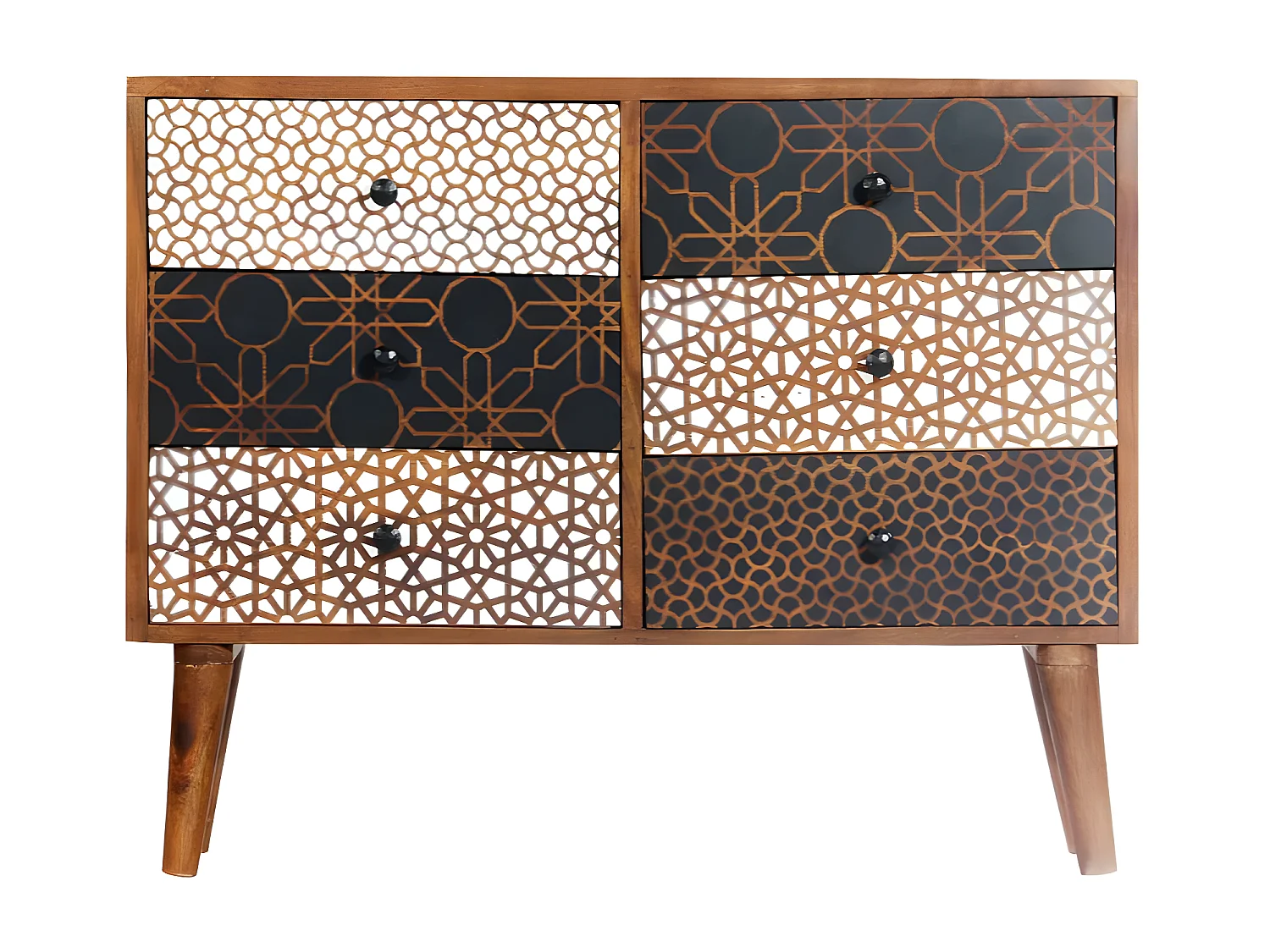 Commode 6 tiroirs manguier massif foncé Roman