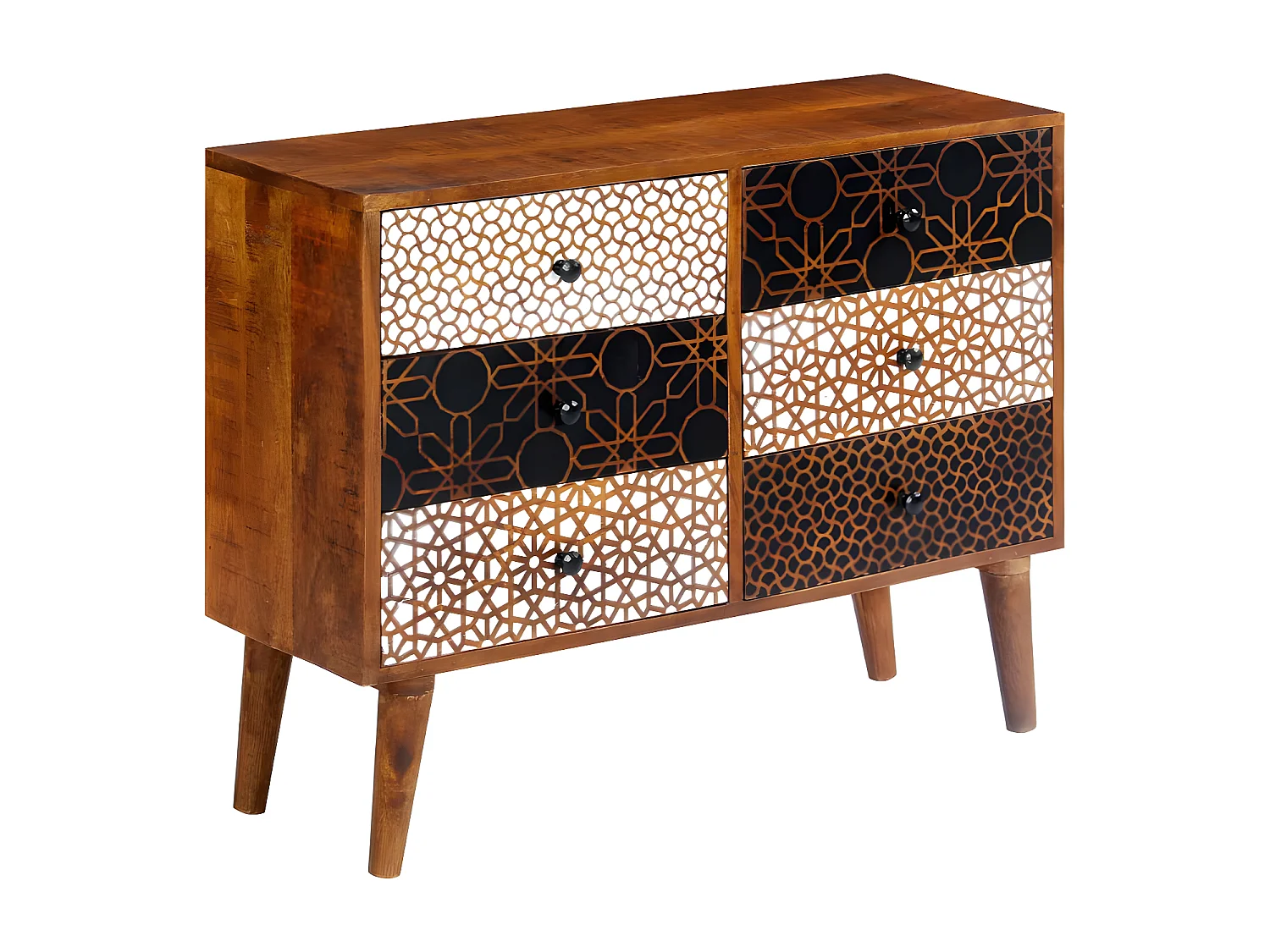 Commode 6 tiroirs manguier massif foncé Roman