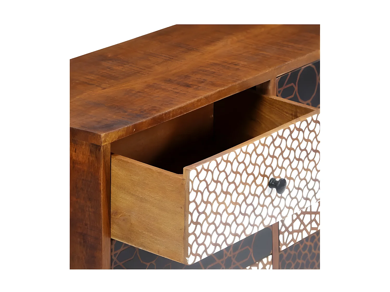 Commode 6 tiroirs manguier massif foncé Roman