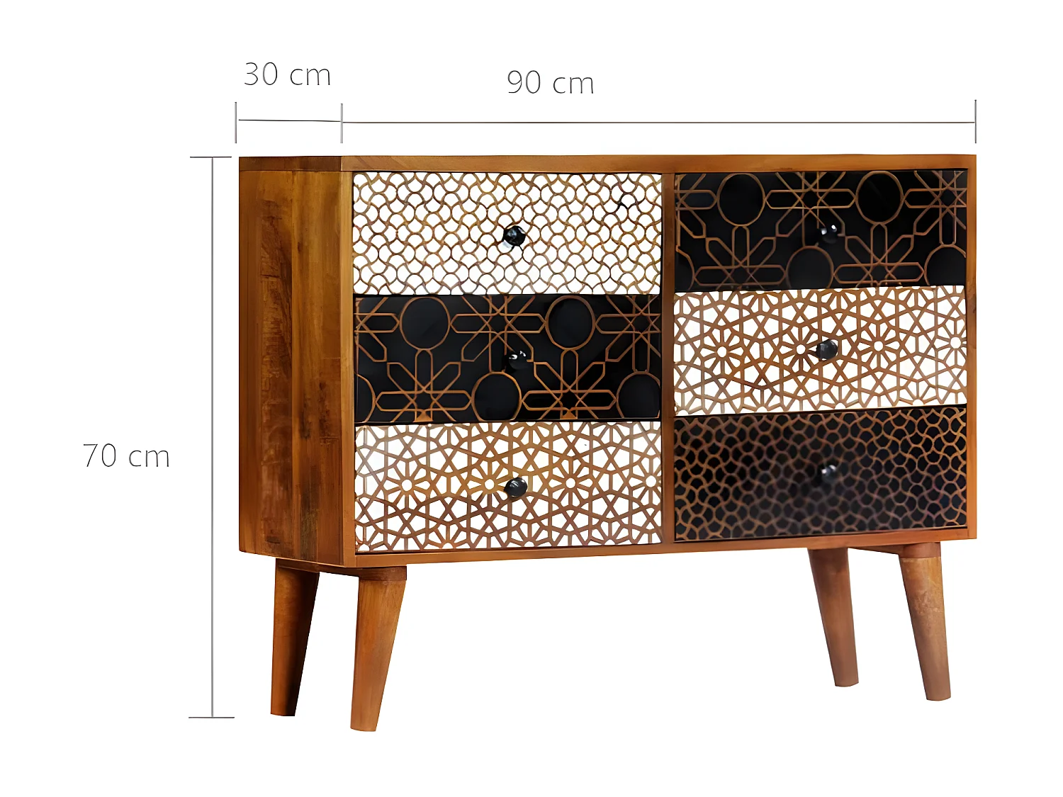Commode 6 tiroirs manguier massif foncé Roman