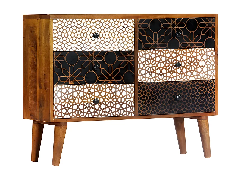 Commode 6 tiroirs manguier massif foncé Roman