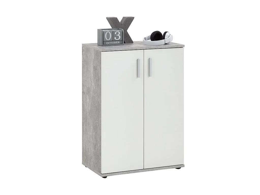 petit meuble de rangement 2 portes blanc et gris Zika