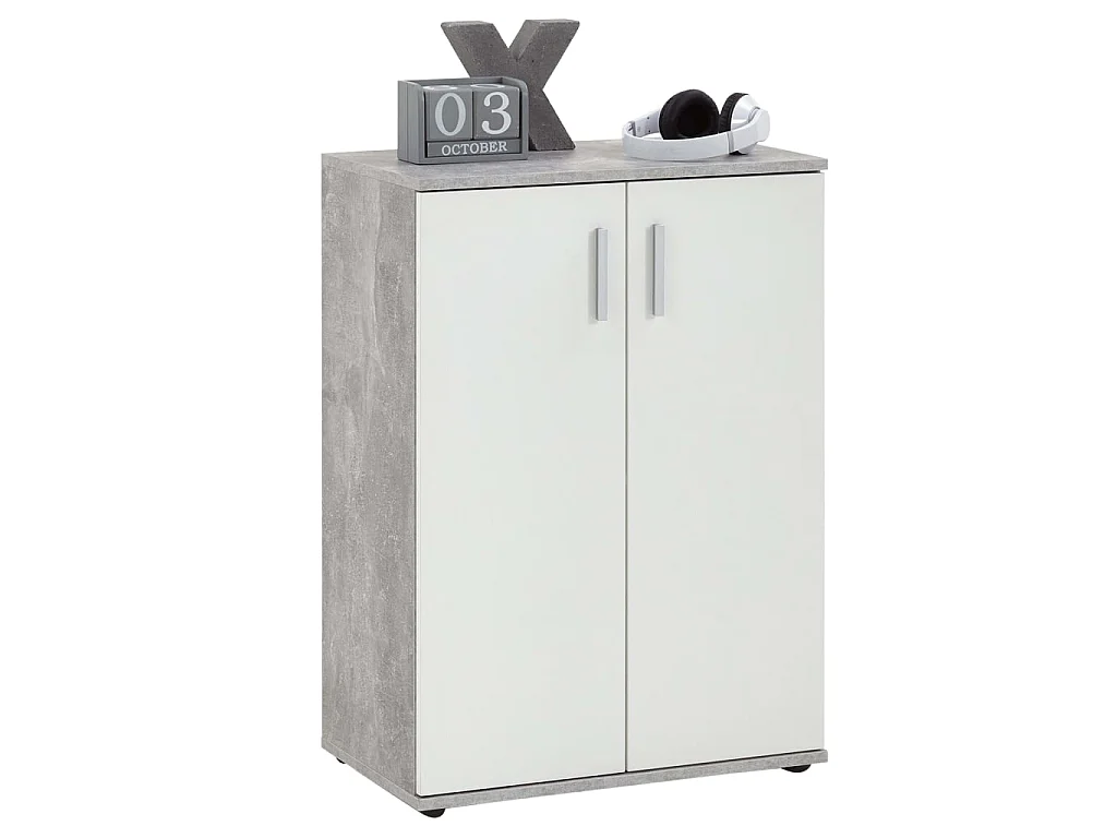 petit meuble de rangement 2 portes blanc et gris Zika