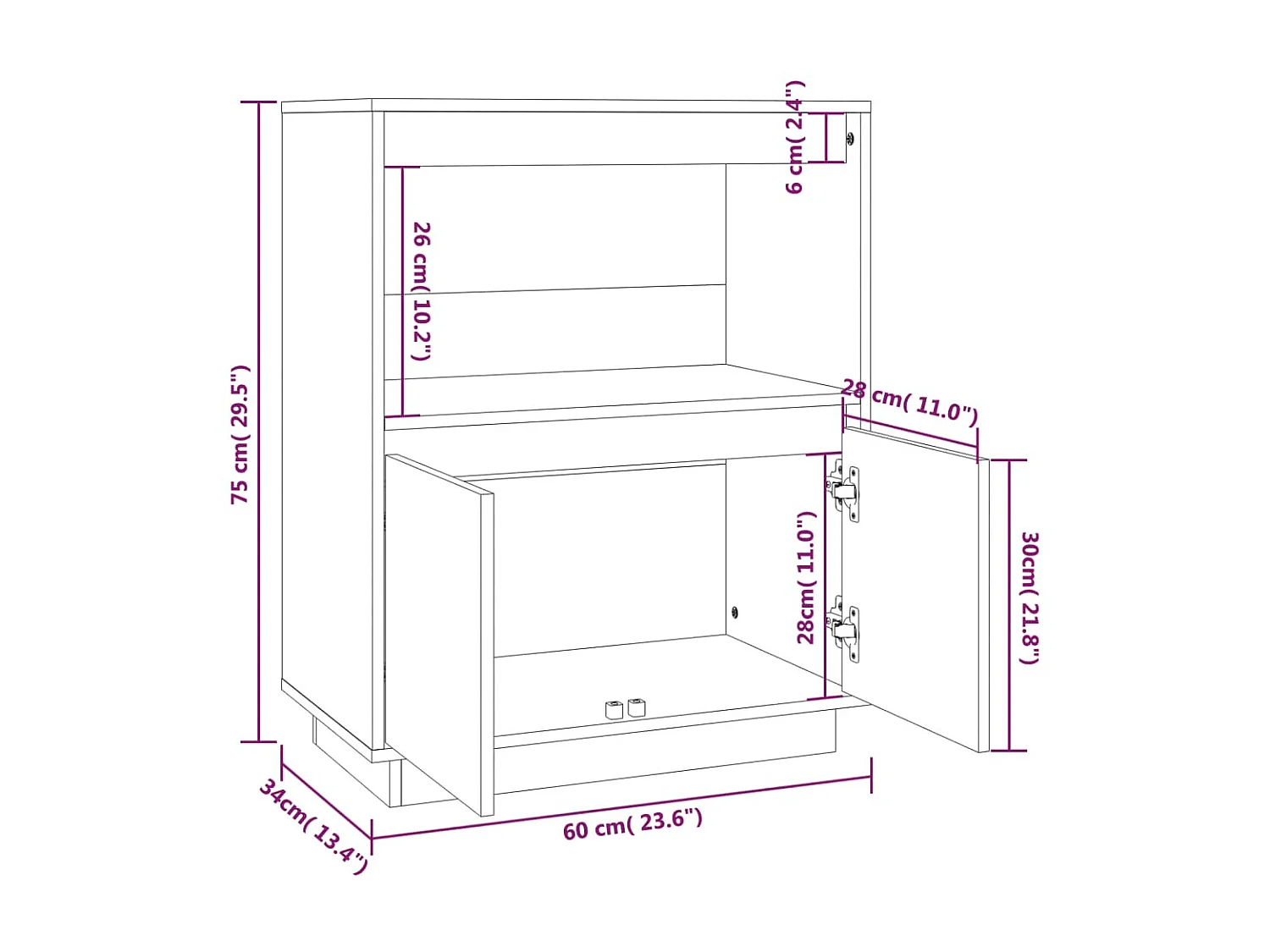Buffet Marron miel 60x34x75 Bois massif de pin