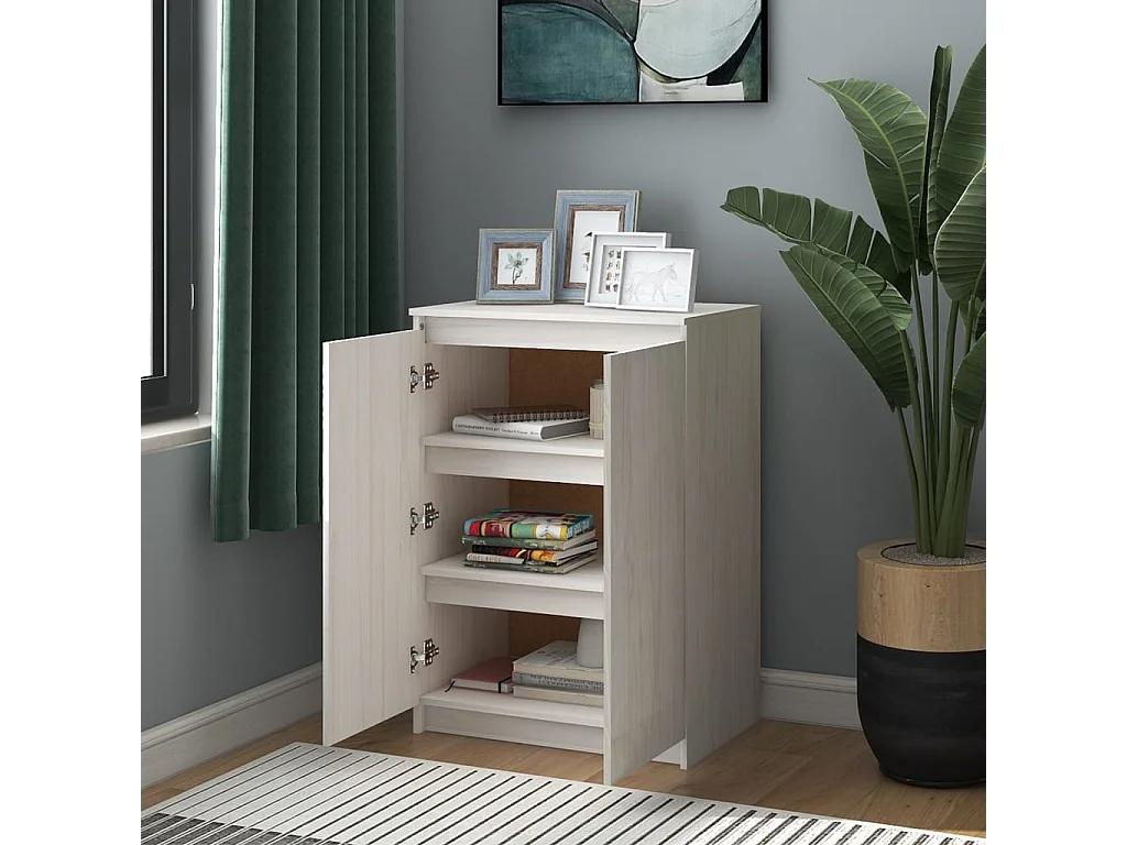 Buffet Blanc 60x36x84 Bois de pin massif