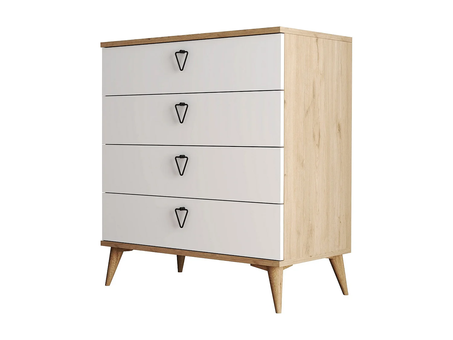 Commode 4 tiroirs bois blanc et naturel Vera 80cm