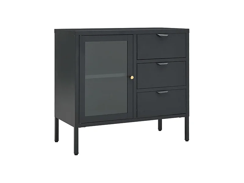 Buffet Anthracite 75x35x70 Acier et verre trempé