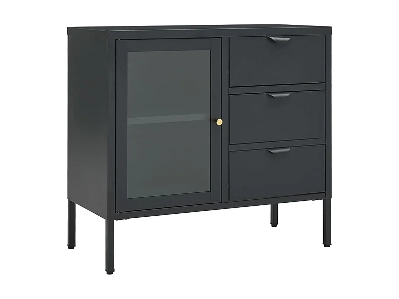 Buffet Anthracite 75x35x70 Acier et verre trempé