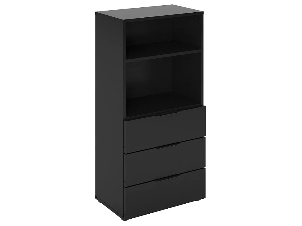 FMD Commode avec 3 tiroirs et étagère ouverte Noir