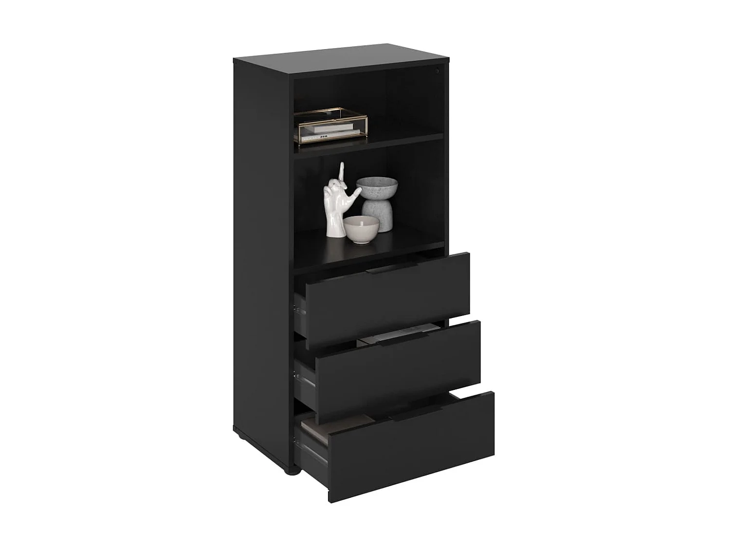 FMD Commode avec 3 tiroirs et étagère ouverte Noir
