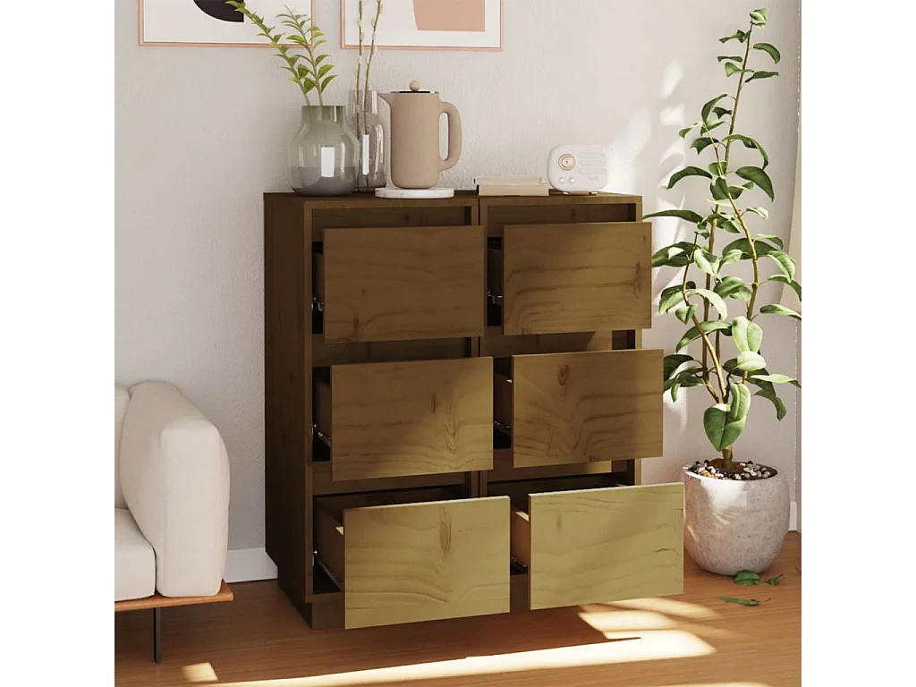 Buffets 2 pcs Marron miel 32x34x75 Bois massif de pin