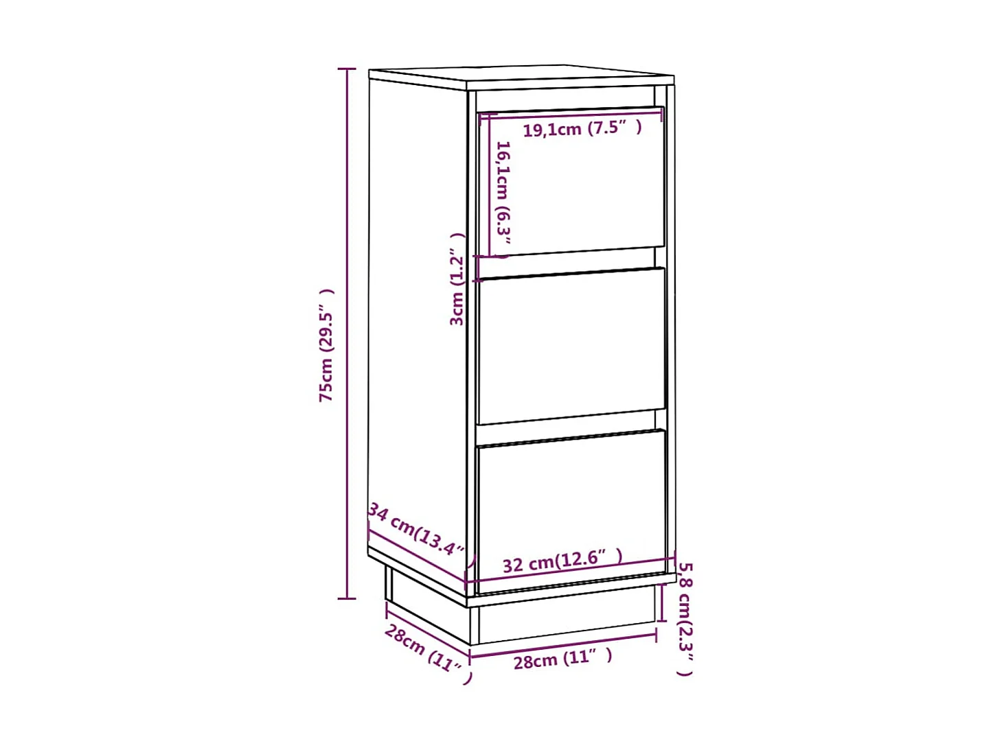 Buffets 2 pcs Marron miel 32x34x75 Bois massif de pin