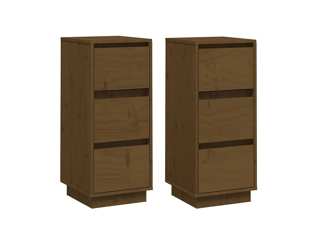 Buffets 2 pcs Marron miel 32x34x75 Bois massif de pin