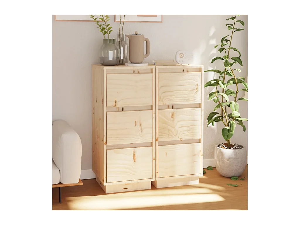 Commode 2 pcs 32x34x75 Bois massif de pin