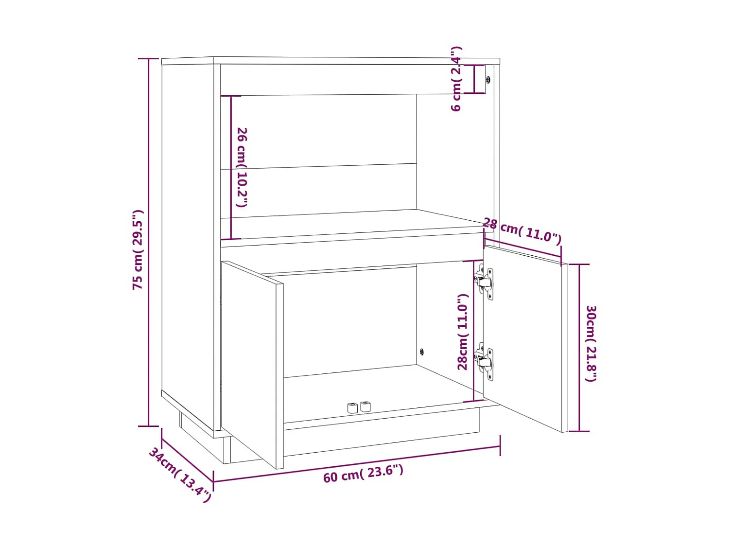 Buffet 60x34x75 Bois massif de pin 3