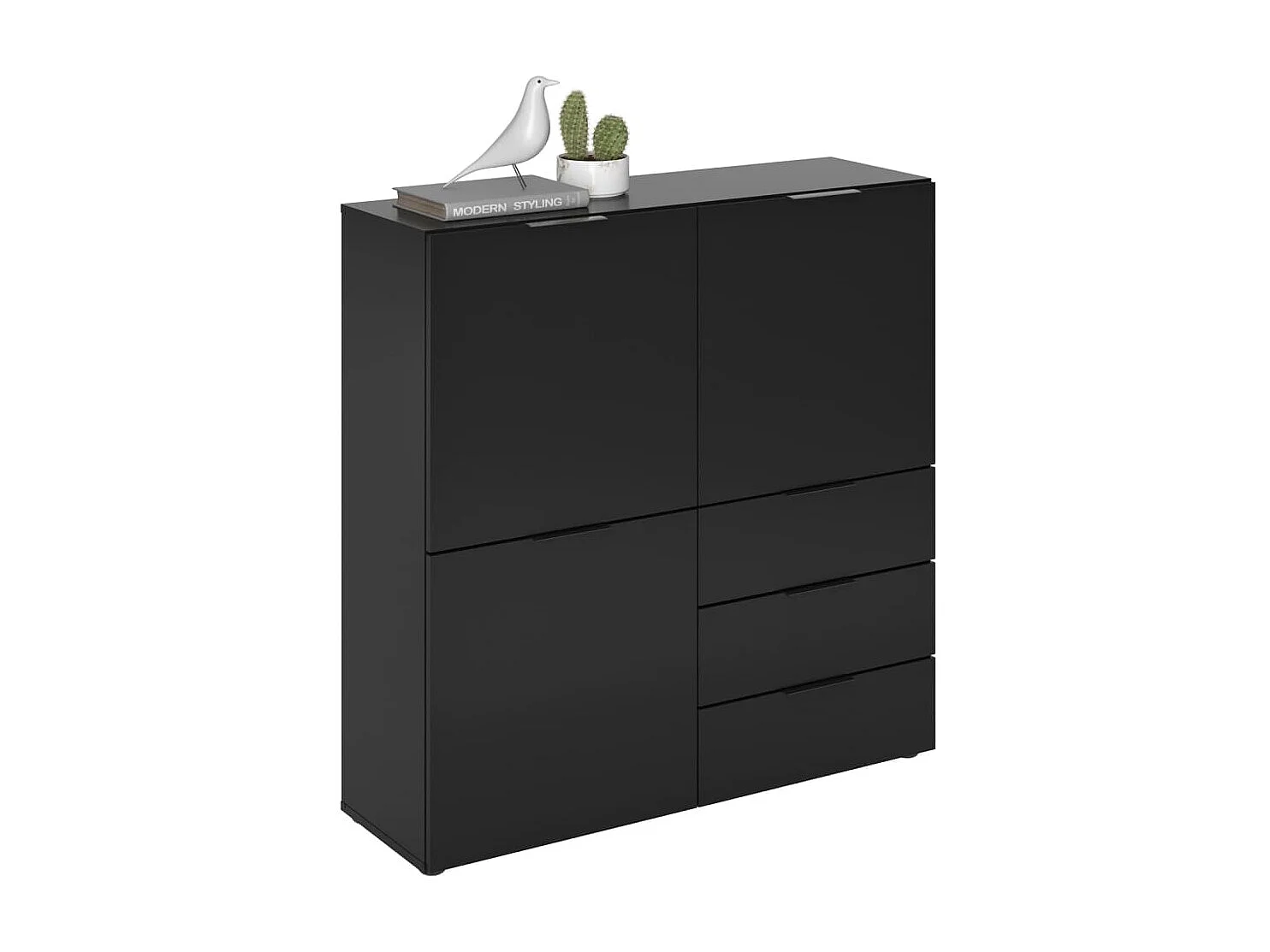 FMD Commode avec 3 portes et 3 tiroirs Noir