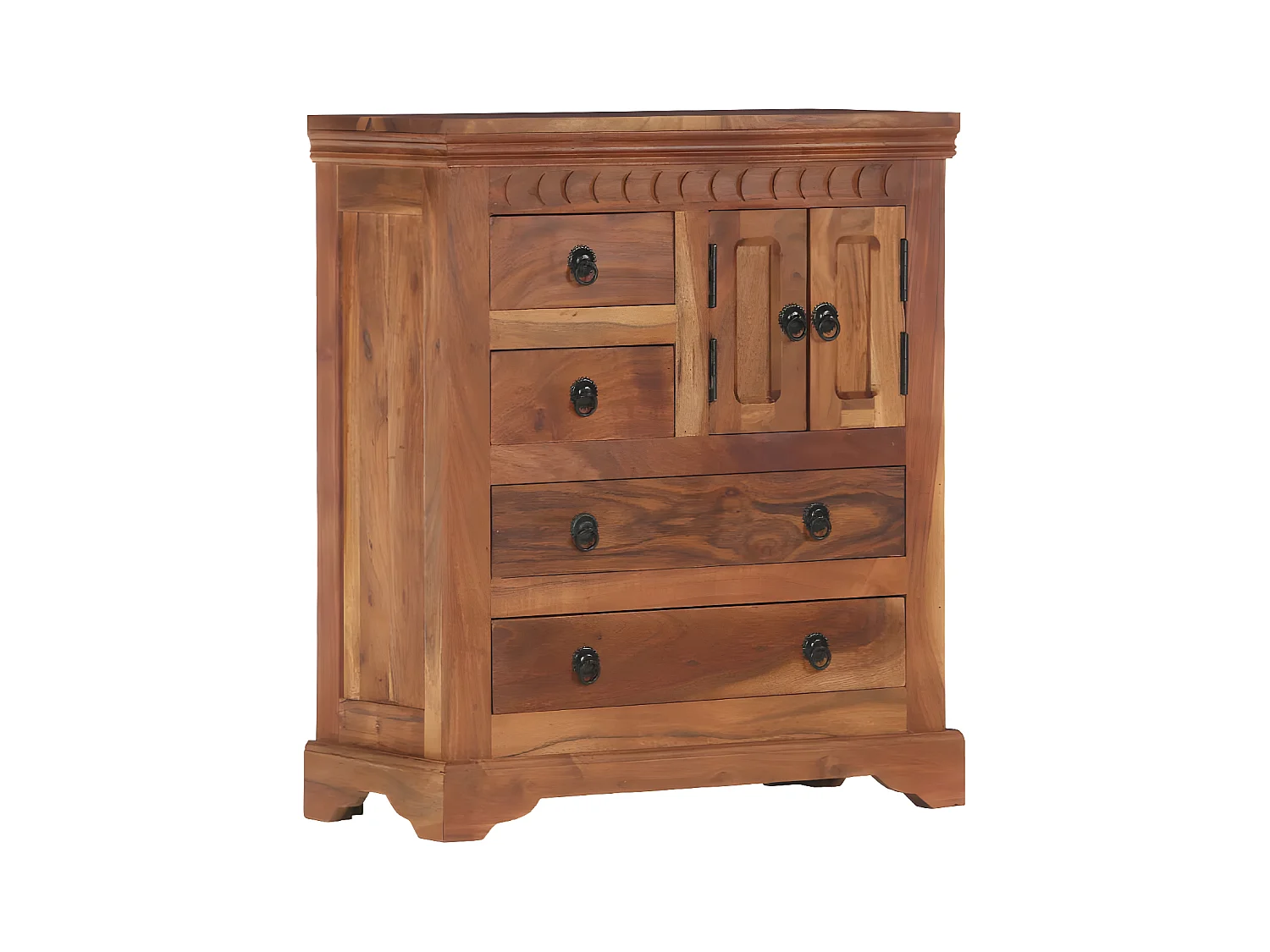 Commode 2 portes 4 tiroirs acacia massif foncé Sokina