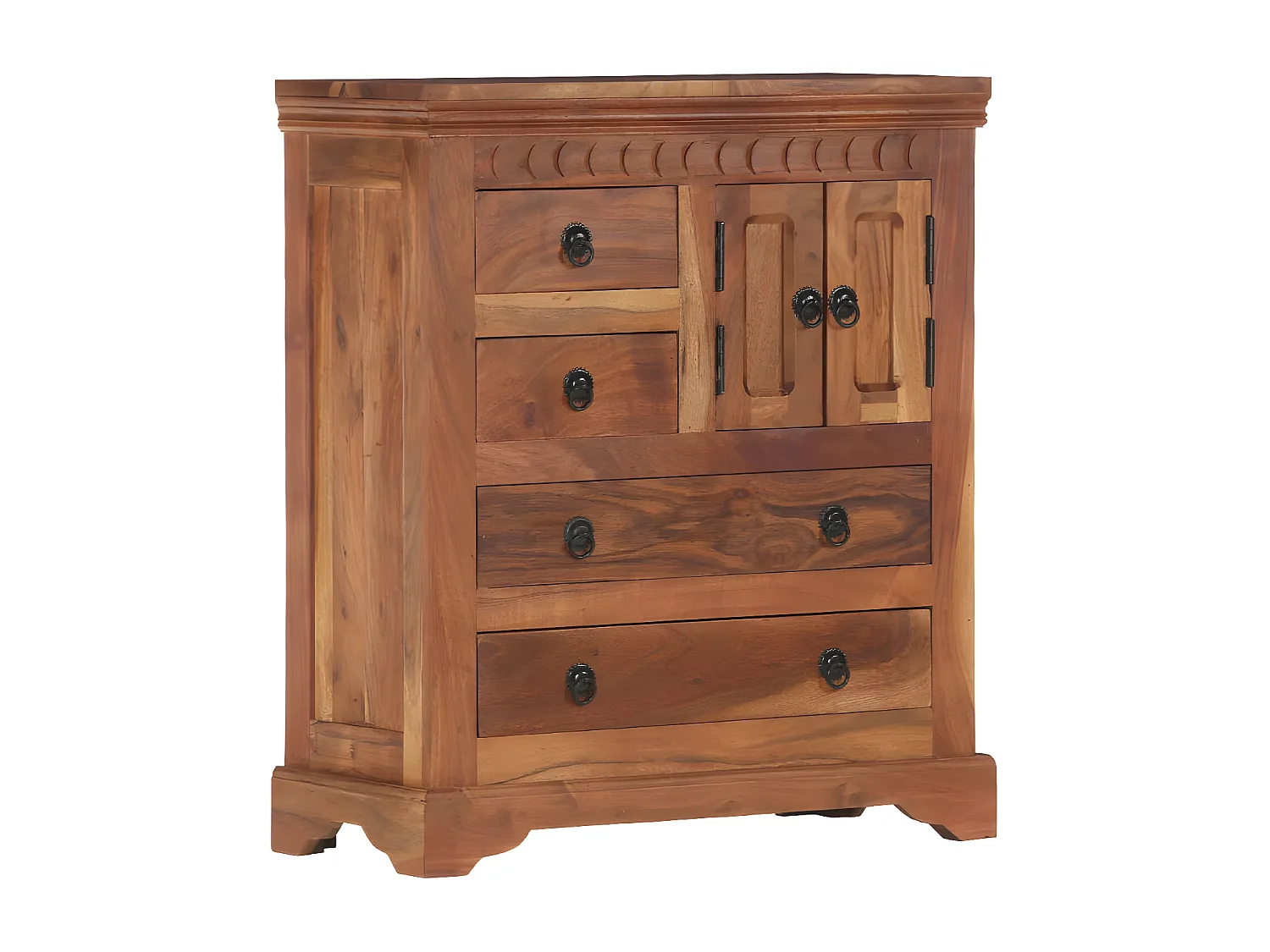 Commode 2 portes 4 tiroirs acacia massif foncé Sokina