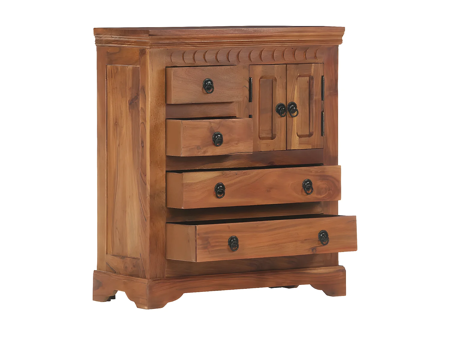 Commode 2 portes 4 tiroirs acacia massif foncé Sokina