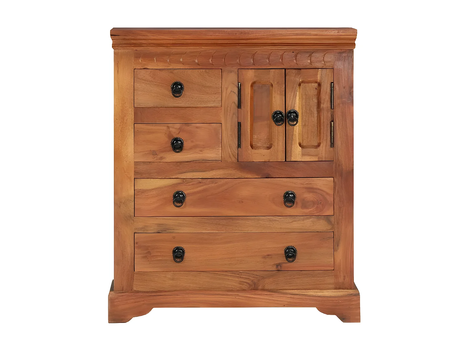 Commode 2 portes 4 tiroirs acacia massif foncé Sokina