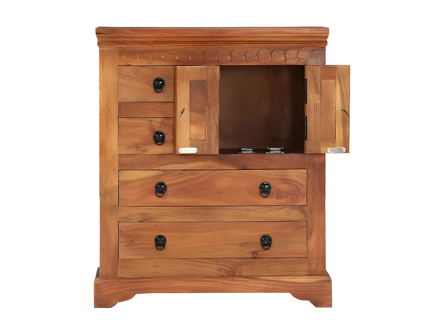 Commode 2 portes 4 tiroirs acacia massif foncé Sokina