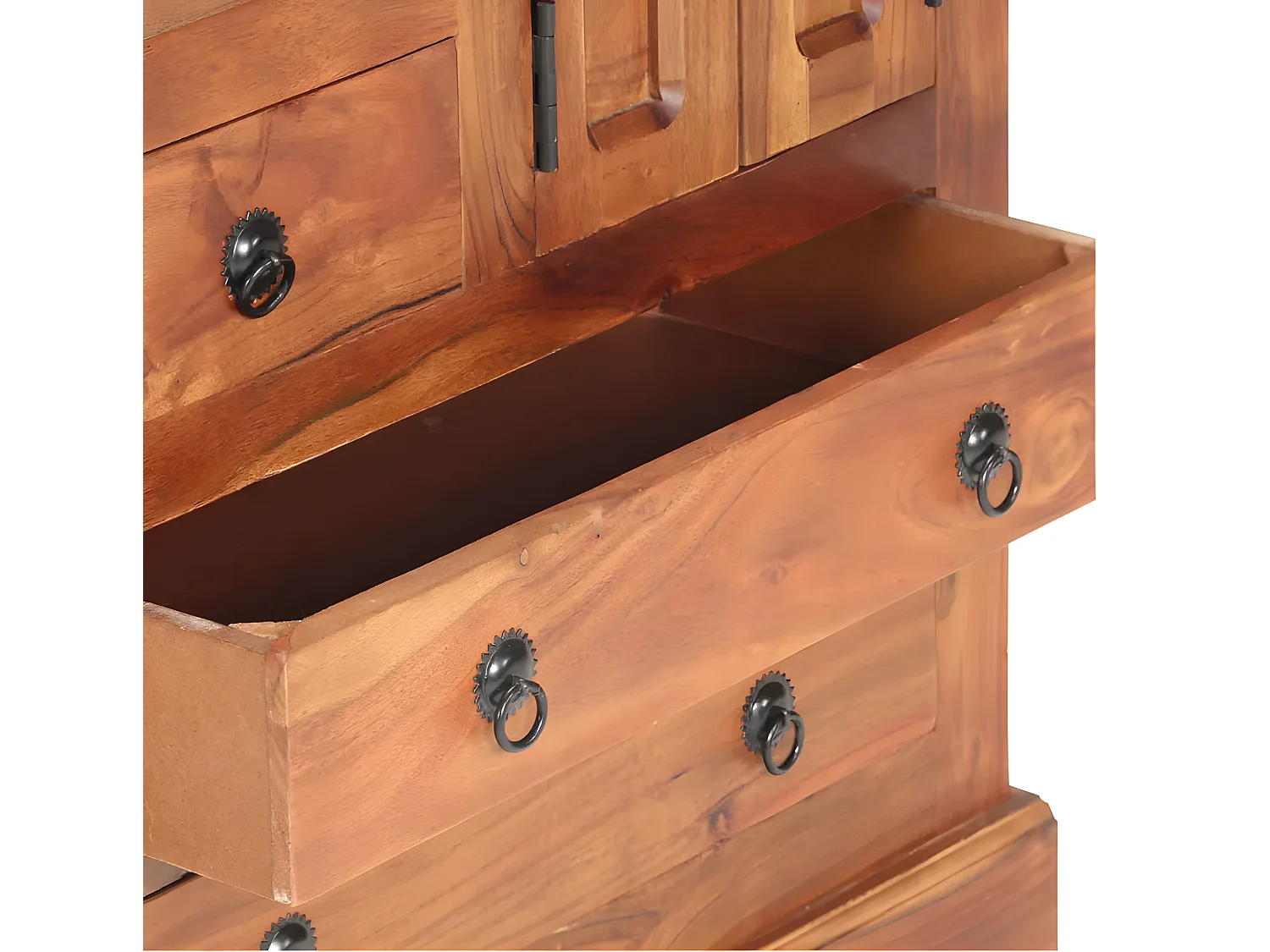 Commode 2 portes 4 tiroirs acacia massif foncé Sokina