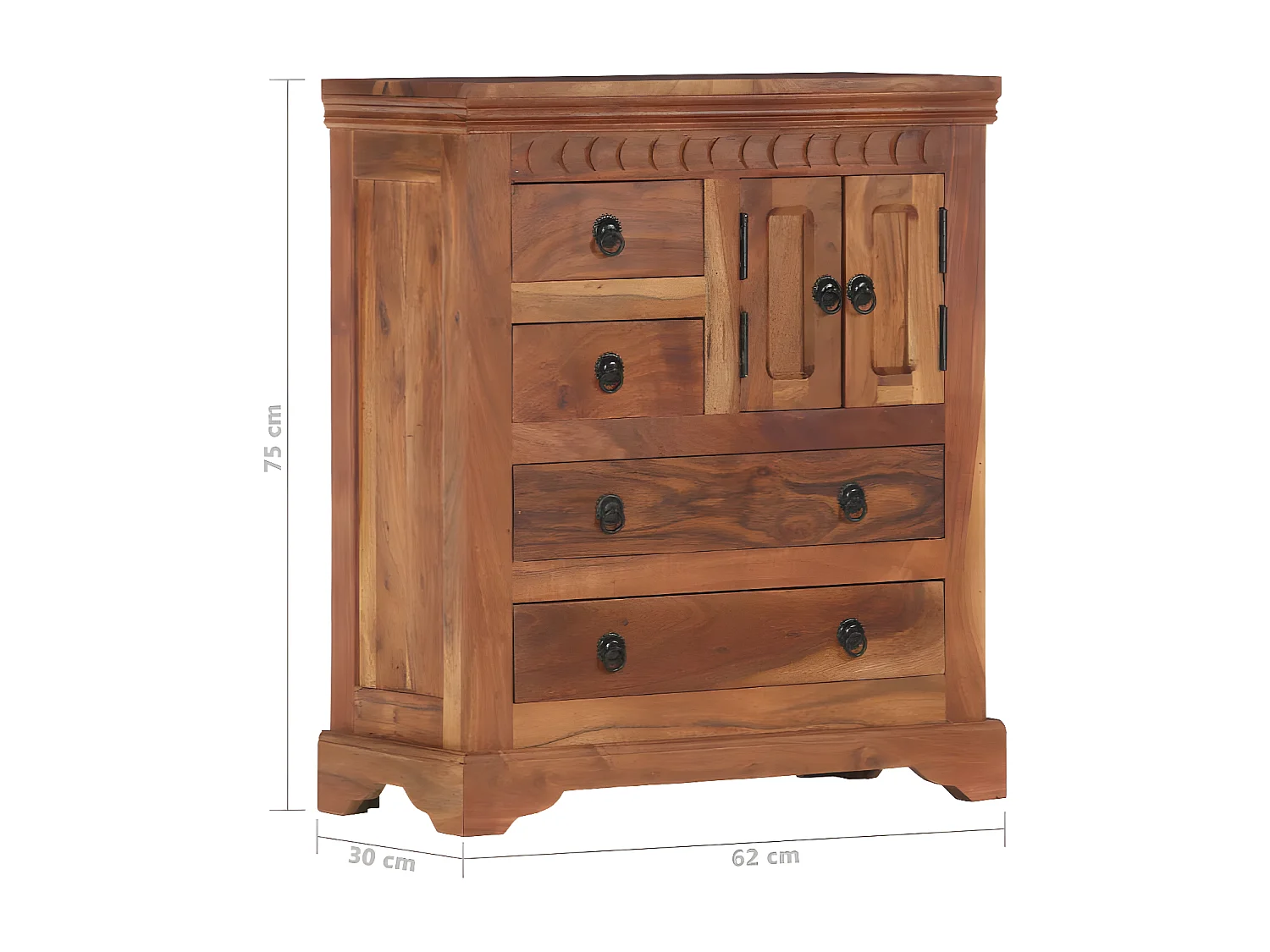 Commode 2 portes 4 tiroirs acacia massif foncé Sokina